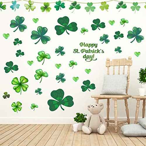 14 Sheets St. Patrick¡¯s Day Wall Sticker Decorations, Large Shamrock Wall Decals for Home School Office Decor Party Supplies Ornaments, 108 PCS