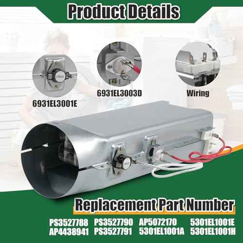5301EL1001A 5301EL1001H Dryer Heating Element,Fit for DLE2101W DLE2516W DLE3777W DLE0442W DLE5977B DLE7177WM DLEX8377NM Dryer,Replaces 5301EL1001G 5301EL1001J etc