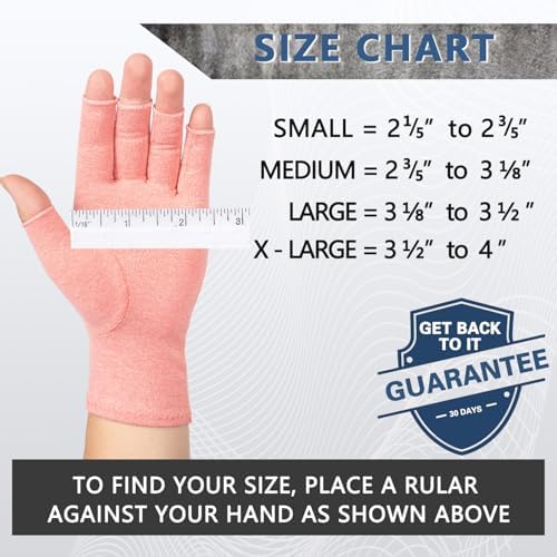 2 Pairs Arthritis Compression Gloves for Women Men, Fingerless Breathable & Moisture Wicking Compression Gloves for Relieving Carpal Tunnel Aches, Rheumatoid Pains, Joint Swell Pink S