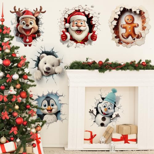 34.25 x 22.83 Inch Christmas Wall Decals Stickers Removable Large Santa Claus Elk Penguin Wall Stickers DIY Xmas Art Home Decor for Winter Christmas Holiday New Year Winter Party Supplies
