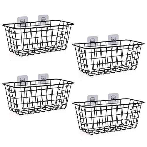 4 Pack Wire Storage Baskets Household Metal Wall-Mounted Containers Organizer Bins for Kitchen Bathroom Freezer Pantry Closet Laundry Room Cabinets Garage Shelf, Medium