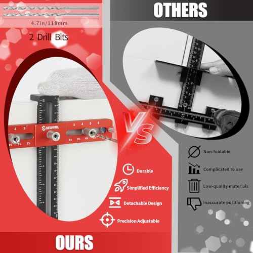 Cabinet Hardware Jig,Cabinet Handle Jig for Drawers Cabinets,Adjustable Cabinet Hardware Template Tool for Knobs,Handles and Pulls,Self-Centering Drill Guide for Precise Installation