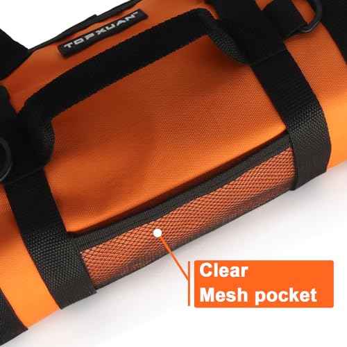 Tool Bag Roll Up 4 Large Zipper pockets 2 detachable pockets for Hand Tools and Small Hardware Organizer Orange Roll Up Tool Bag for Car 13 in