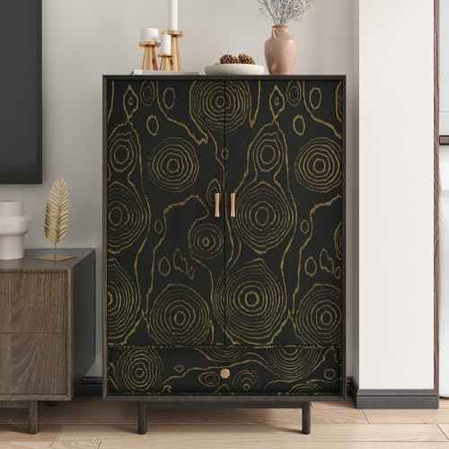 WESTICK Black/Gold Wood Contact Paper for Counter Top Peel and Stick Waterproof Wood Wallpaper Self Adhesive Vintage Wooden Grain Contact Paper for Countertops Kitchen Cabinets and Drawers 15.8" x 80"