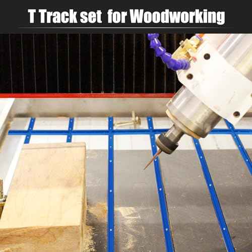Zonon 4 Set 48'' T Track for Woodworking and T Track Intersection Kit with Predrilled Mounting Holes Wood Screw Double Cut Profile Universal T Track Accessory Aluminum T Rail Track Woodworking Tool