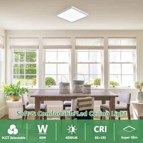 16 Inch Square LED Flush Mount Ceiling Light 2 Pack, 40W 4000LM, 3000K/4000K/6000K CCT Selectable, White Super Slim Low Profile Ceiling Light Firxtue for Bedroom/Kitchen/Living room/Dinning room
