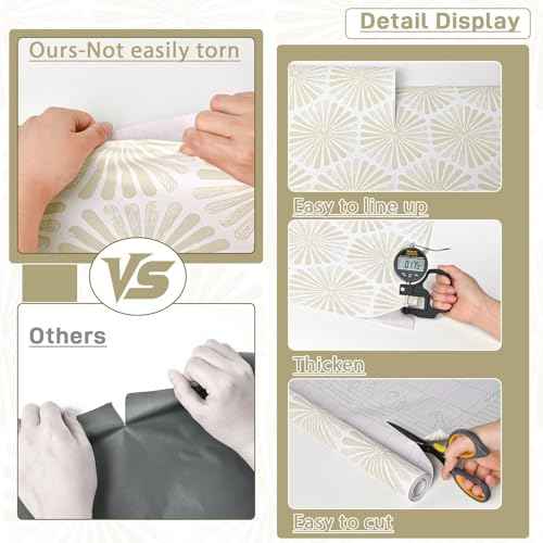 Naphite Modern Peel and Stick Wallpaper Boho Contact Paper Self Adhesive Removable Wallpaper for Bathroom Waterproof Geometric Contact Paper Cabinets Farmhouse Beige Striped Wall Decor 17.3inW 78.7inL