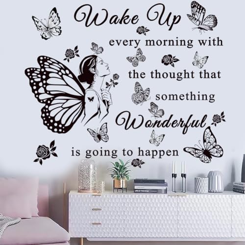 Inspirational Quote Decals: 'Wake Up... Wonderful Happening' Vinyl Wall Sticker for Office, Classroom Decor