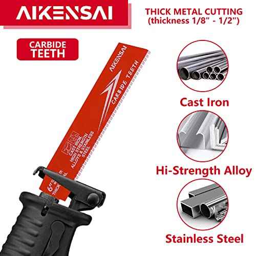 3-Pack 6 Inch 8TPI Carbide Sawzall Blades for Thick Metal Carbide Reciprocating Saw Blades for Cast Iron and Alloy Steel Compatible with Milwaukee Makita Dewalt Ryobi etc