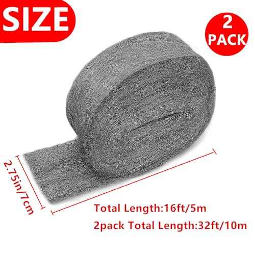 32FT Steel Wool Roll, antfees Steel Wool Fill Fabric Roll, Coarse Wire Wool Hardware Cloth DIY Kit, Gap Blocker for Holes Wall Cracks Vents in Garden House Garage (2 Rolls)