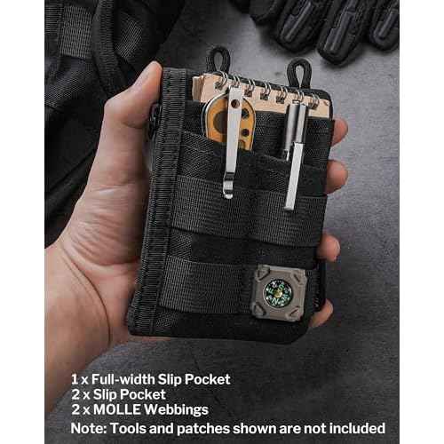VIPERADE VE18-M EDC Pocket Pouch, Slim EDC Organizer with 3 EDC Slots+2 Zipper Pockets, 1 Large Pocket for Notebook or Cellphone, EDC Pouch for Men