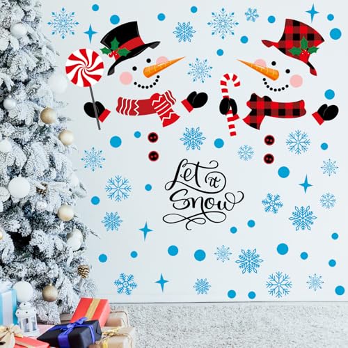 Kajaia Snowman Door Stickers Decor Winter Snowflake Door Decorations Large Candy Cane Removable Christmas Wall Stickers Xmas Wall Decals for Winter Home Window Refrigerator Garage