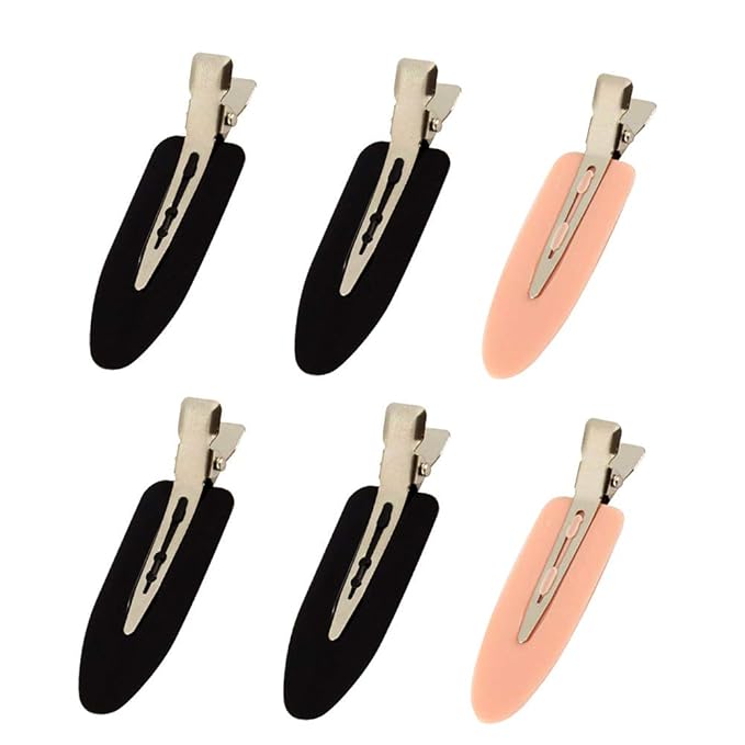 6 Pieces No Bend Hair Clips, No Crease Hair Clip for Hairstyling, Makeup Clips for Women and Girls (Black&Pink)