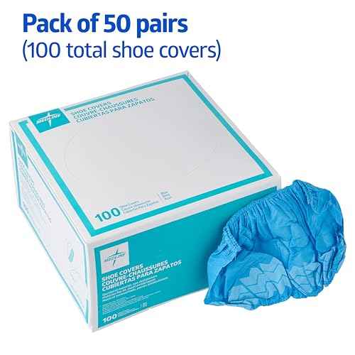 Medline Spunbond Polypropylene Nonskid Shoe Covers, Blue, Regular/Large, Serged Seam, Box of 100 Each