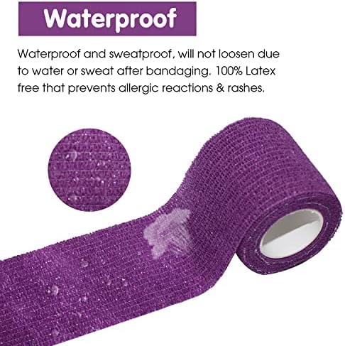 Self Adherent Cohesive Bandage 2"x5 Yards First Aid Bandages Stretch Sport Athletic Wrap Vet Tape for Wrist Ankle Sprain and Swelling,Purple(12 Rolls)