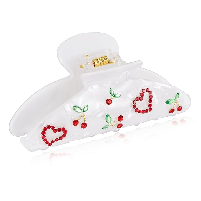 LILIE&WHITE 1PC Red Heart And Cherry Hair Clips For Women Medium Size Hair Claws Clips Hair Accessories