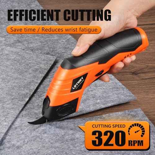 Cordless Electric Scissors, 3.6V Cardboard Cutter with 2 Blades, Rechargeable Electric Fabric Cutter with Safety Lock for Cutting Cardboard Fabric Leather Carpet (Orange)