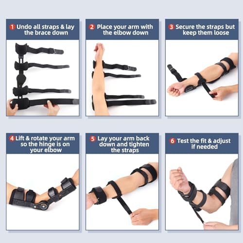 GHORTHOUD Hinged ROM Elbow Brace - Adjustable Post Op Elbow Brace Stabilizer Splint with Strap Sling Arm Injury Recovery Support After Surgery for Men Women (Left, Black)