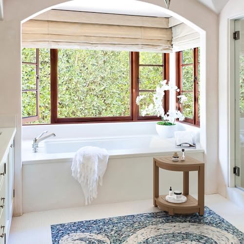 LUE BONA Shower Bench for Inside Shower, Brown HDPS Corner Shower Stool for Shaving Legs, 17" Waterproof Storage Shelf for Bathroom, Small Shower Seats Chair/Foot Rest, Indoor or Outdoor Use