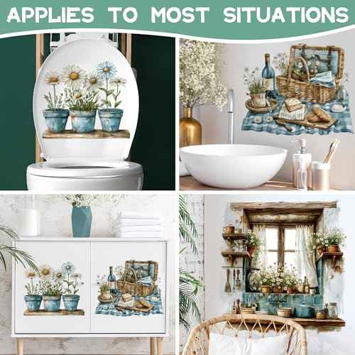 3D Fake Window Wall Stickers Green Plant Potted Wall Decals Daisy Green Leaf Wall Art Natural Scenery Wildflower Blossom Vinyl Removable Wall Mural for Kids Bedroom Kitchen Home Decoration 026