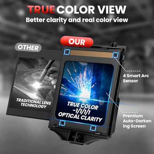 Welding Helmet Auto Darkening True Color Solar Powered Hood with Adjustable Wide Shade Range 4/9-13 for Mig Tig 1/25000s Response Time 4 Arc Sensor JRP070 Welder Mask (Punishment)