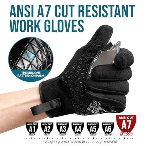TAILI Level 3 Needle, Level 5 Puncture Resistant Men Work Gloves, Grip Enhanced A7 Cut Resistant Safety Gloves, Touchscreen and Breathable, Black, Large (L), 1 Pair