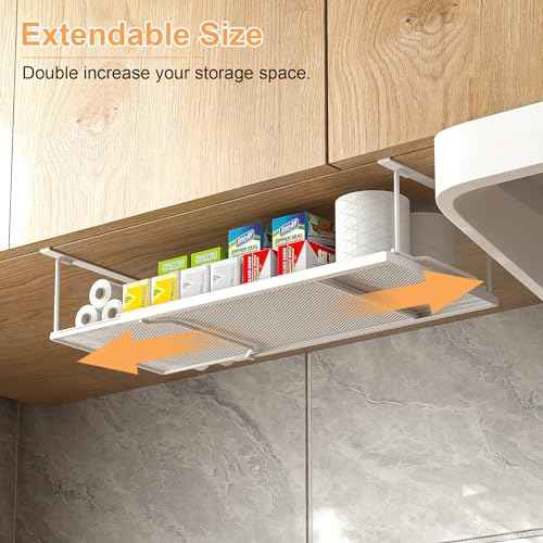 YOLOPARK Under Shelf Organizer, Extendable Under Shelf Storage for Pantry Cabinet, Laundry Room, Shoe Bench, Closet