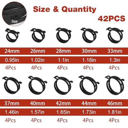 42Pcs 24-46mm Spring Hose Clamps With Swivel Flat Hose Clamp Plier Hose Removal Pliers Assortment kits -10 Large Sizes Fuel Line Clamps Made of Chrome Vanadium Steel
