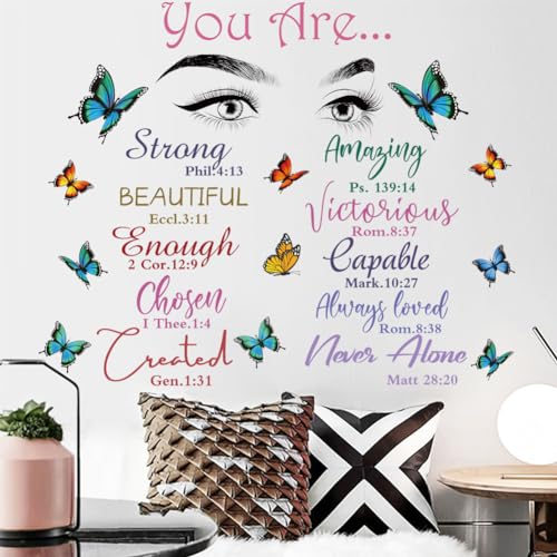 Datesno Beautiful Eyelash Eyes Wall Decor Vinyl Art Inspirational Quotes You Are Beautiful Stickers Butterfly Decals Bedroom Decoration for Living Room Home Decor, Chroma