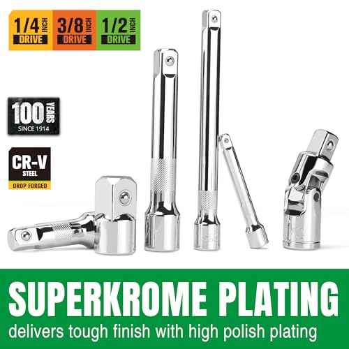 SK 20 Piece Socket Extension Set, 1/4", 3/8" and 1/2" Drive Extension Bar, Swivel Universal Joints and Adapters, SuperKrome Finish, Premium CR-V Construction