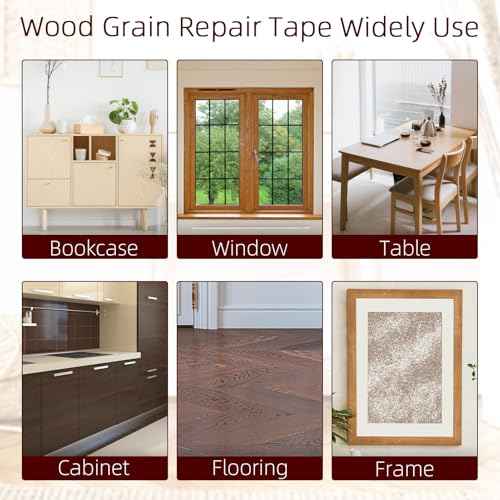 1 Roll Wood Grain Repair Tape, 4 Inch X 32 ft, Brown, Wood Grain Tape for Furniture, Tables, Chairs, Windows, Floors, Home Decor, DIY