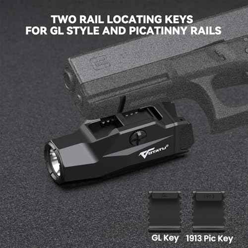 VOTATU HT20 Pistol Light, 1600 Lumens Adjustable Rail Keys Tactical Flashlight, Fits Compact & Full Size Guns with GL Style and 1913 Picatinny Rail, Rechargeable LED Light