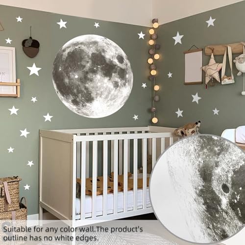 Full Moon Wall Decor Silver Star Wall Decals Peel and Stick Vinyl Space Wall Stickers & Murals Removable Boy Nursery Decor for Kids Girls Bedroom Playroom Living Room Classroom Kindergarten