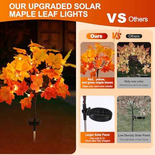 6Pack Fall Solar Lights Outdoor Waterproof,120LED 240 Maple Leaves Solar Garden Lights Outside, Autumn Artificial Tree Pathway Lights for Patio,Halloween,Thanksgiving,Fall Decoration