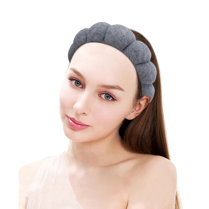 SPA Headbands for Washing Face Makeup Headbands with Bow Hair Band Women Facial Head Band Wrist Towel Wraps For Shower Face Mask Gray Black, 6 Pack