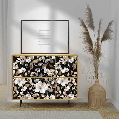 Vintage Dark Black Floral Peel and Stick Wallpaper Modern Botanical Flower Waterproof Removable Self Adhesive Vinyl Contact Wall Paper for Farmhouse Bathroom 17.7" X 70.8" Roll