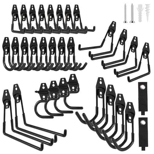 Garage Hook Heavy Duty Wall Storage Hangers, 32 Pack Garage Storage Hooks Steel Tool Black for Ladders, Ropes, Garden Tools