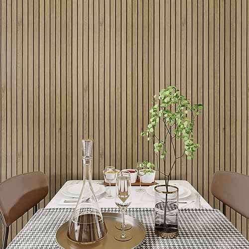 Livelynine Slats Wood Wallpaper Peel and Stick Removable Natural Wood Contact Paper Peel & Stick Accent Wall Vinyl Beadboard Paneling Faux Wood Slat Wall Panel Wallpaper for Bedroom Bathroom 15.8x78.8