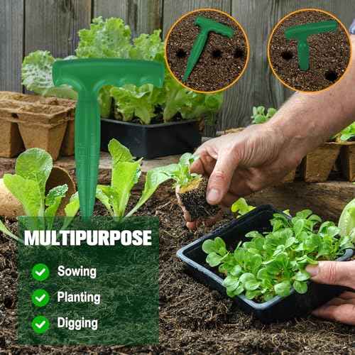 Seed Planter Tool, 6.9" Dibber Garden Tool, Plastic Seed Dibbler for Planting, Bulb Digger Garden Planter with Handle for Sowing Seeds, Planting, Bulbs, Digging (Green)