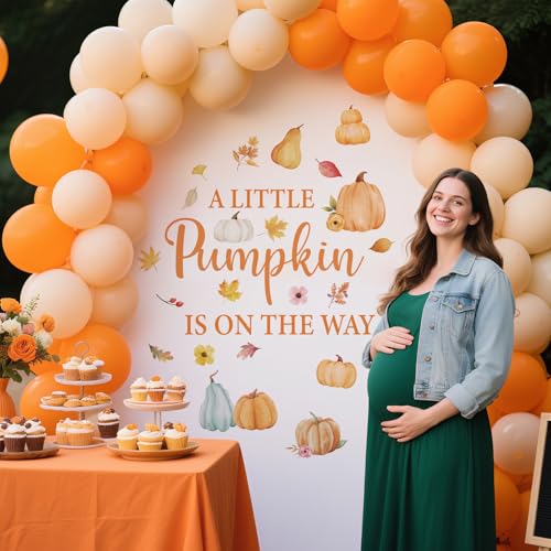 A Little Pumpkin is On The Way Decal - Autumn Fall Pumpkins Backdrop Decals for Baby Shower Party Decorations, Halloween Balloon Arch Sticker for Gender Reveal Party Supplies