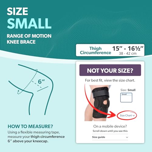BraceAbility Torn Meniscus ROM Knee Brace - Hinged Post Surgery Support with Flexion Extension Control for Hyperextension and Locking Treatment, Ligament PCL or ACL Tears, Osteoarthritis Relief (S)