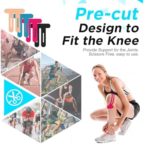 OK TAPE Nylon Kinesiology Tape for Knee, 10 Pcs Stretchable on Four Sides Precut Strips, Athletic Tape for Knee Support & Stability,Breathable and Hypoallergenic, Blue