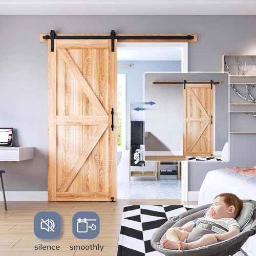 EaseLife 4 FT Sliding Barn Door Track and Handle Hardware Kit,Basic J Pulley, Slide Smoothly Quietly,Easy Install (4FT Track Kit for 24" Wide Single Door)