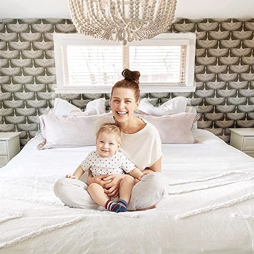 Black and White Wallpaper Self-Adhesive Film Black Feather Removable Peel and Stick Wallpaper Bedroom Furniture Countertop Shelf Contact Paper 17.71"x78.7"