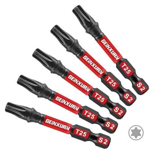5Pieces T25 2 In. Impact Tough Magnetic Screwdriver Bit Set, #25 Torx Head Power Bits, S2 Alloy Steel Star Head T25