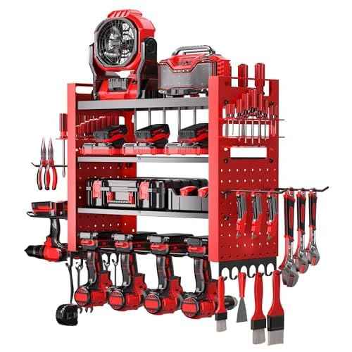 Small Power Tool Wall Mount Tool Organizer ? Garage Storage Rack,Space-Saving Workshop Shelf (Red)