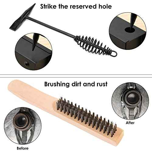 Hynade Welding Hammer with Coil Spring Handle,Wire Brush 9.5 Inch Wood Handle,Cone and Vertical Chisel Welding Chipping Hammer and Welding Slag Metal Rust Removal Scratch Brush