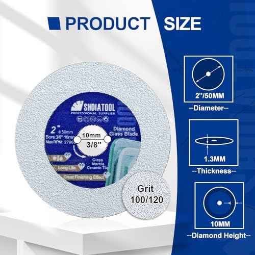 SHDIATOOL Glass Diamond Cutting Disc 2-Inch Saw Blade, Ultra-Thin Cut Off Wheel for Tile Ceramic Porcelain Marble 50mm (5 of Pack)
