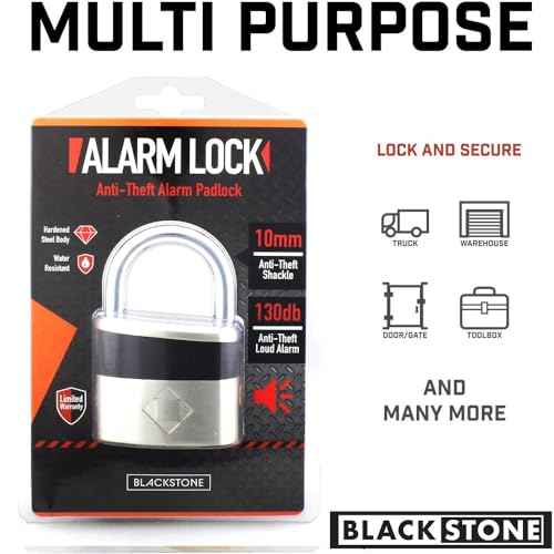 Blackstone Anti-Theft Loud 130db Alarm Padlock Weather Proof Heavy Duty Multi Purpose (10mm Shackle)