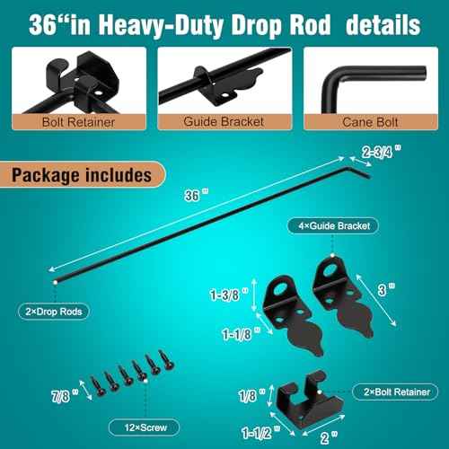 36 Inch Heavy Duty Gate Drop Rod for Gates,Gate Cane Bolt Drop Rod Hardware Ground Latch for Wooden Fences, 36 Cane Bolt Gate Drop Rod,Black Solid Steel(2 Pack for Gate Drop Rod)